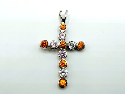 Silver cross pendant set with brilliant cut stones, 925