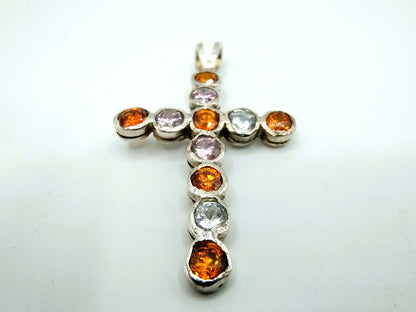 Silver cross pendant set with brilliant cut stones, 925