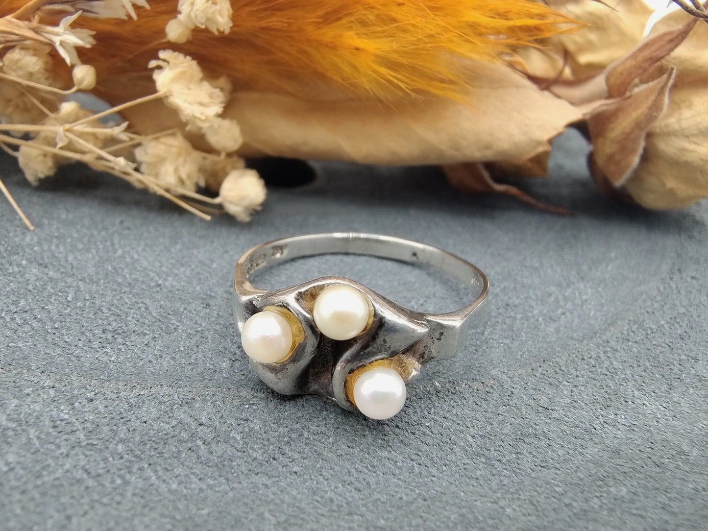 Zilveren ring met parels, 18 mm