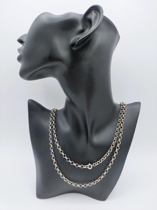 Zilveren jasseronketting, 121 cm.