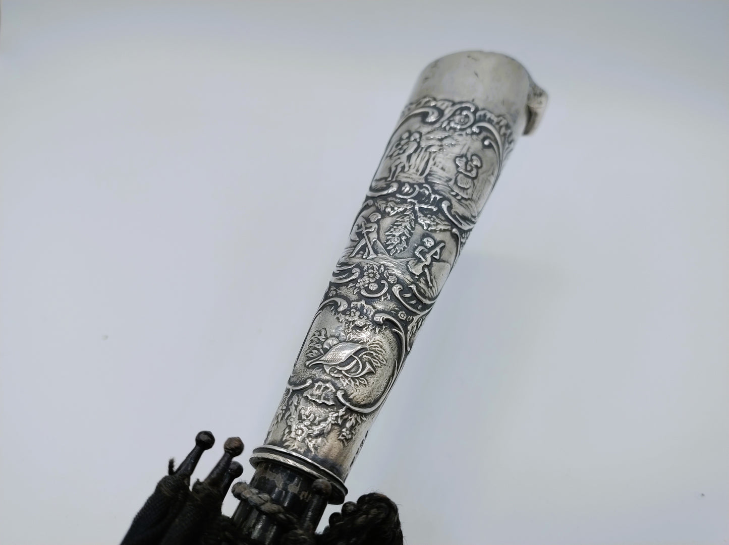 Antieke paraplu met zilveren handvat (mesheft), Hooijkaas,  L. Lewis, 1892