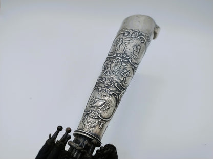 Antieke paraplu met zilveren handvat (mesheft), Hooijkaas,  L. Lewis, 1892