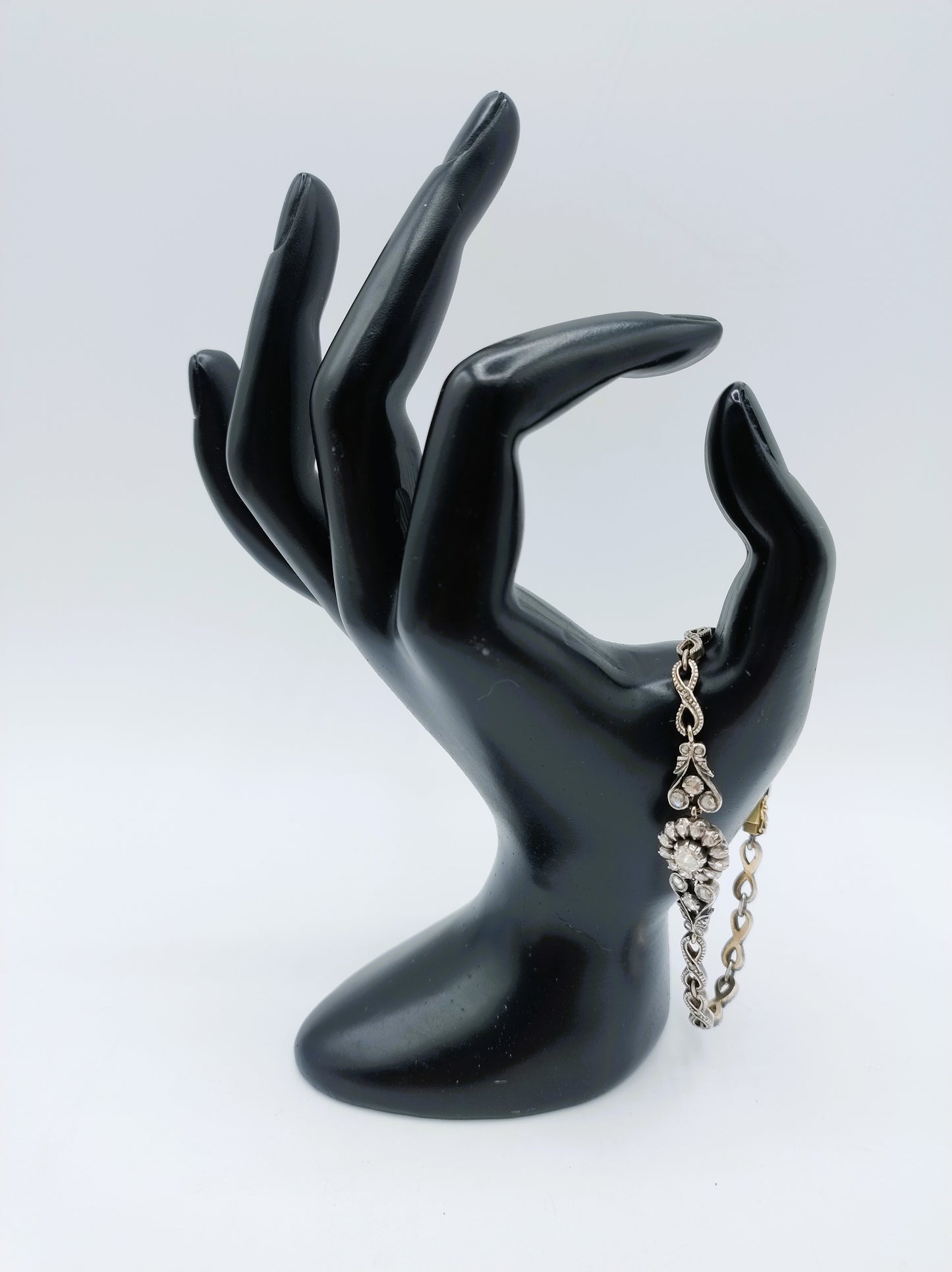 14 Karat Gold- und Silberarmband mit 34 Diamanten im Rosenschliff