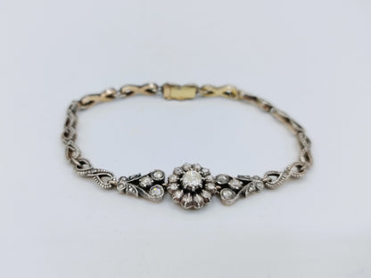 14 Karat Gold- und Silberarmband mit 34 Diamanten im Rosenschliff