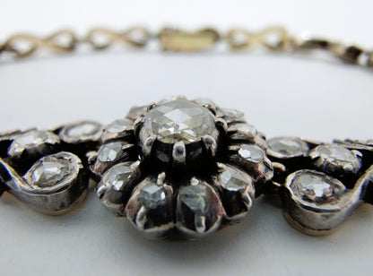 14 Karat Gold- und Silberarmband mit 34 Diamanten im Rosenschliff