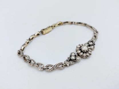 14 Karat Gold- und Silberarmband mit 34 Diamanten im Rosenschliff