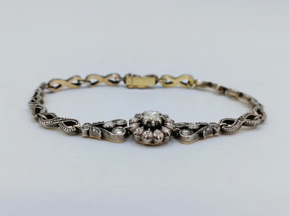 14 Karat Gold- und Silberarmband mit 34 Diamanten im Rosenschliff
