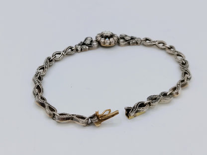 14 Karat Gold- und Silberarmband mit 34 Diamanten im Rosenschliff
