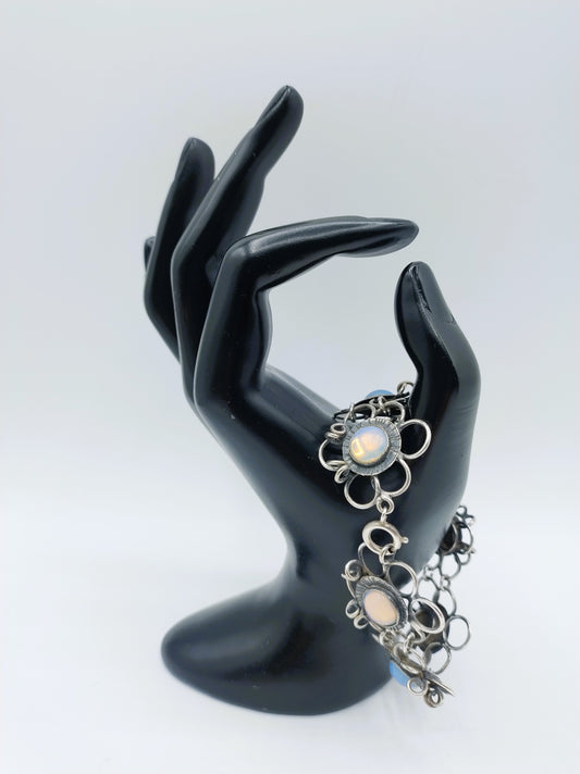 Silbernes Vintage-Armband mit Mondstein, 19,5 cm.