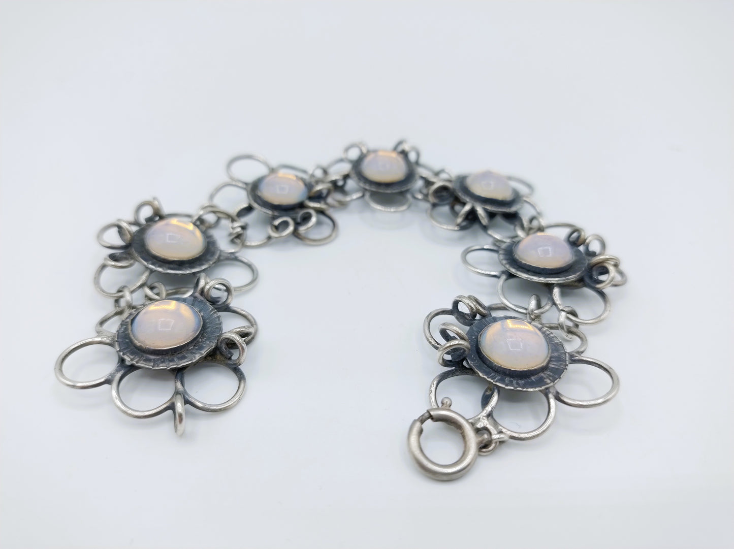Silbernes Vintage-Armband mit Mondstein, 19,5 cm.