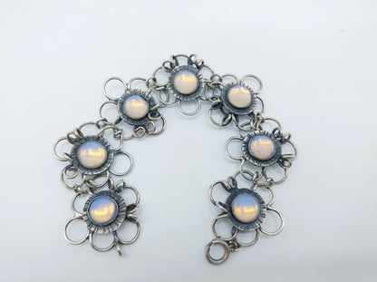 Silbernes Vintage-Armband mit Mondstein, 19,5 cm.