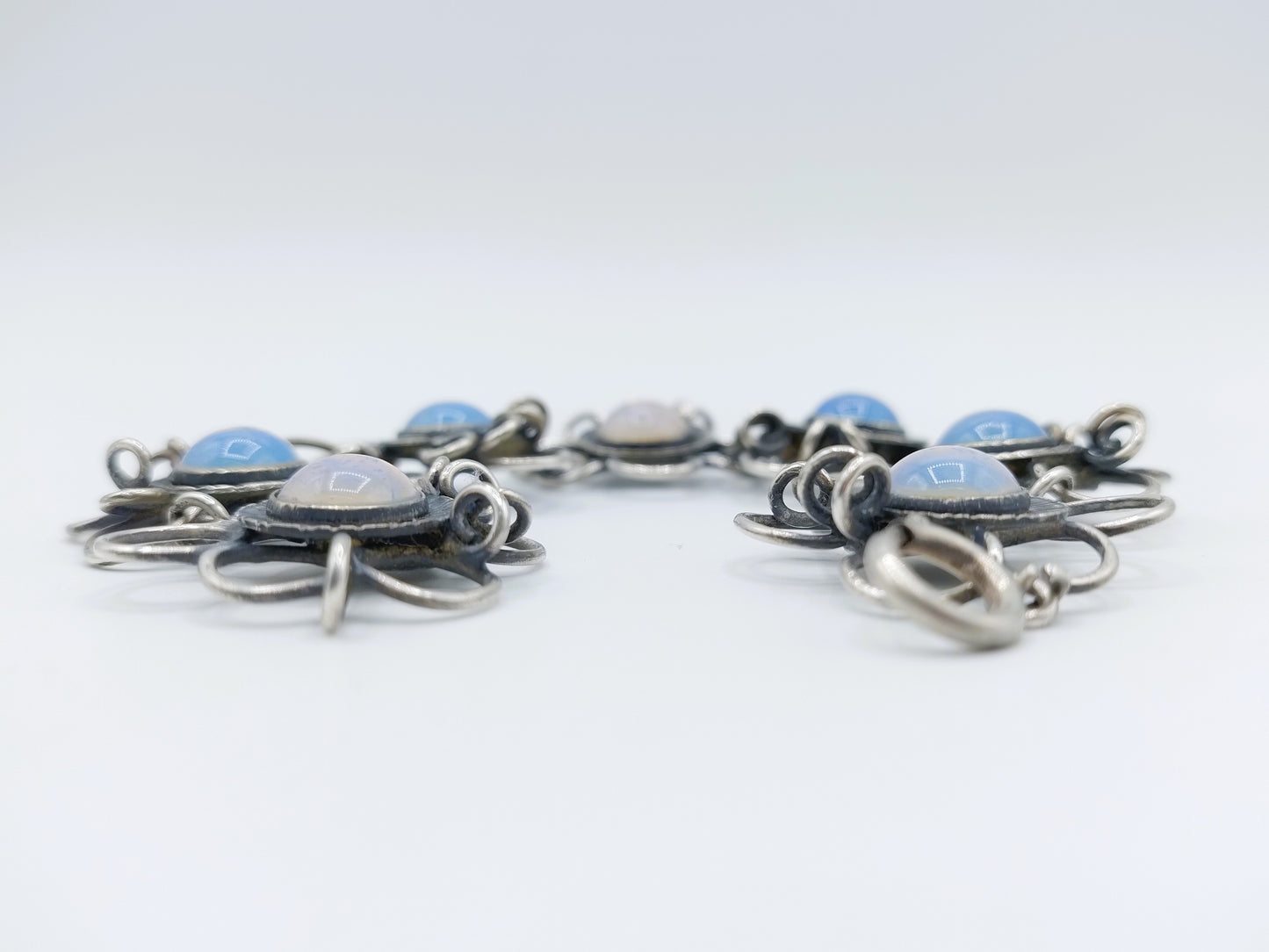 Silbernes Vintage-Armband mit Mondstein, 19,5 cm.