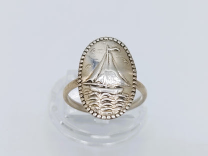 Silver vintage ring with sailing boat, DJ Deumers, Schoonhoven, 18 mm