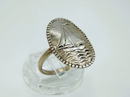 Silver vintage ring with sailing boat, DJ Deumers, Schoonhoven, 18 mm