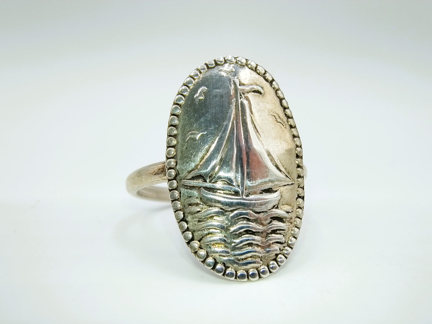 Silver vintage ring with sailing boat, DJ Deumers, Schoonhoven, 18 mm