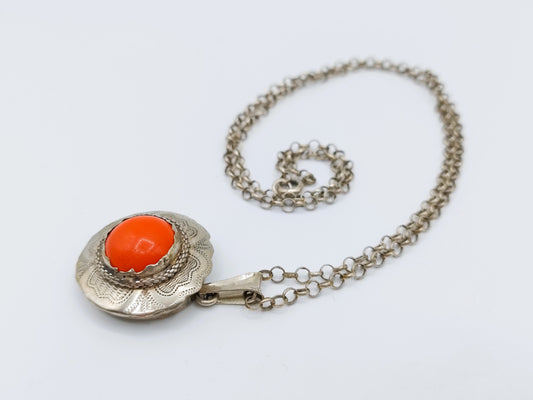 Zilveren jasseronketting met bloedkoralen hanger, 51 cm