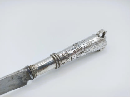 Zilveren mesheft met stalen lemmet, J. Kuyper, Middelburg, 1750
