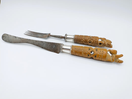 Westfriesisches Besteck, geschnitzte Holzgriffe mit Silber, 1867/1875