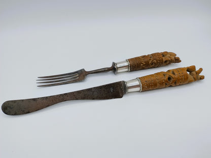 West Fries couvert, gestoken houten heften met zilver, 1867 / 1875