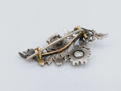 Silver/gold branch brooch set with 34 rose diamonds, 19th century