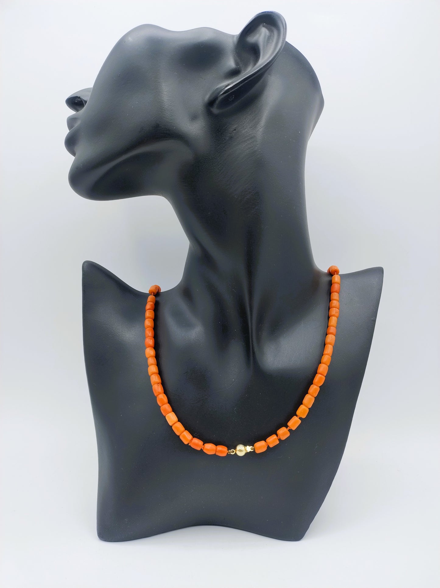 Blood coral necklace with gold ball clasp, 57.5 cm