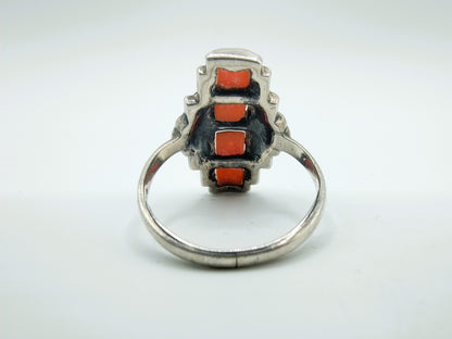 Zilveren ring, bloedkoraal met markasieten, 17 mm