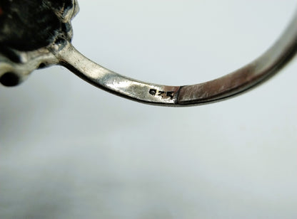 Zilveren ring, bloedkoraal met markasieten, 17 mm