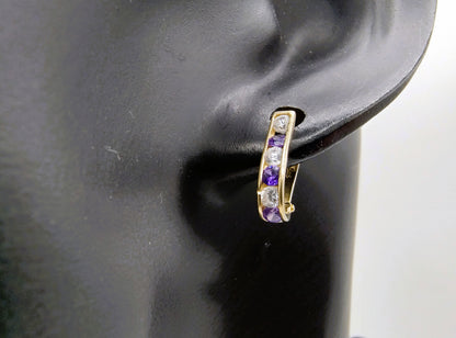 Goldohrringe mit Zirkonia und Amethyst
