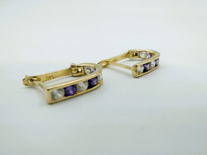 Goldohrringe mit Zirkonia und Amethyst