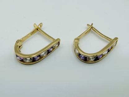 Goldohrringe mit Zirkonia und Amethyst