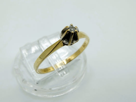 Gouden solitairring met diamant, 17 mm