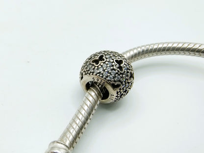 Zilveren pandora armband, 7 bedels, 18 cm