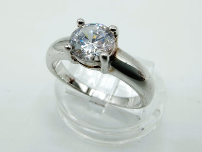 Zilveren solitair ring met zirkonia, 17 mm.