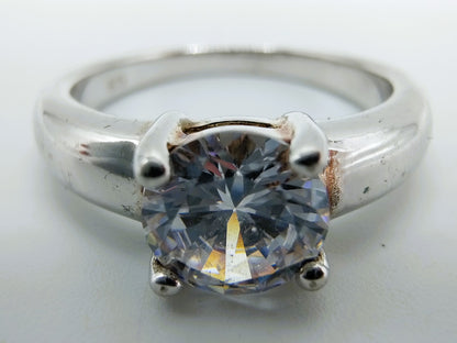 Zilveren solitair ring met zirkonia, 17 mm.