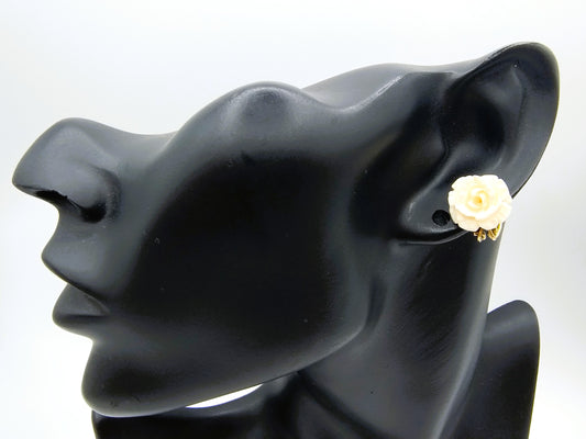 Vintage zilveren clip oorbellen met witte rozen