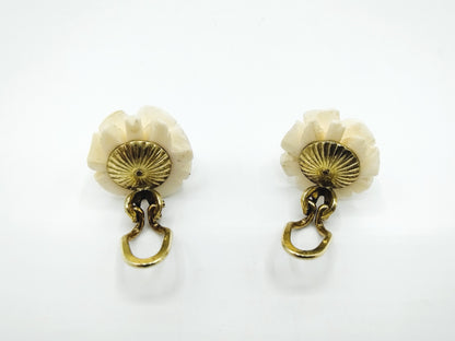 Vintage zilveren clip oorbellen met witte rozen