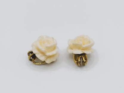 Vintage zilveren clip oorbellen met witte rozen