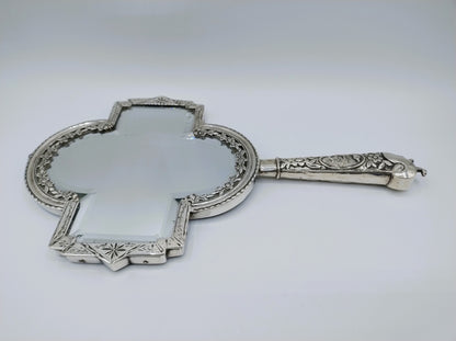 Hand mirror with silver frame and knife handle, 18th century