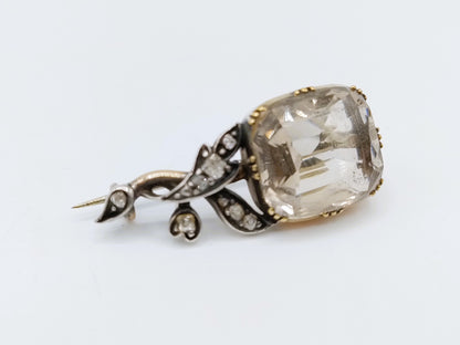 Gouden / zilveren broche met roosdiamanten