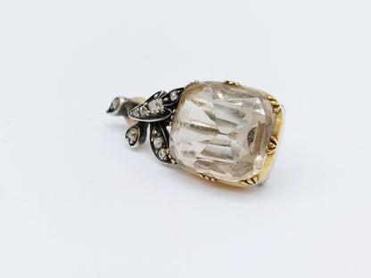 Gouden / zilveren broche met roosdiamanten