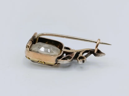 Gouden / zilveren broche met roosdiamanten