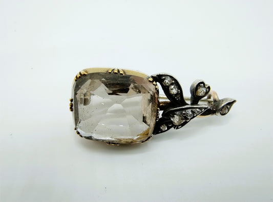 Gouden / zilveren broche met roosdiamanten