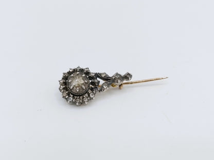 Gouden / zilveren broche met roosdiamanten
