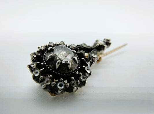 Gouden / zilveren broche met roosdiamanten