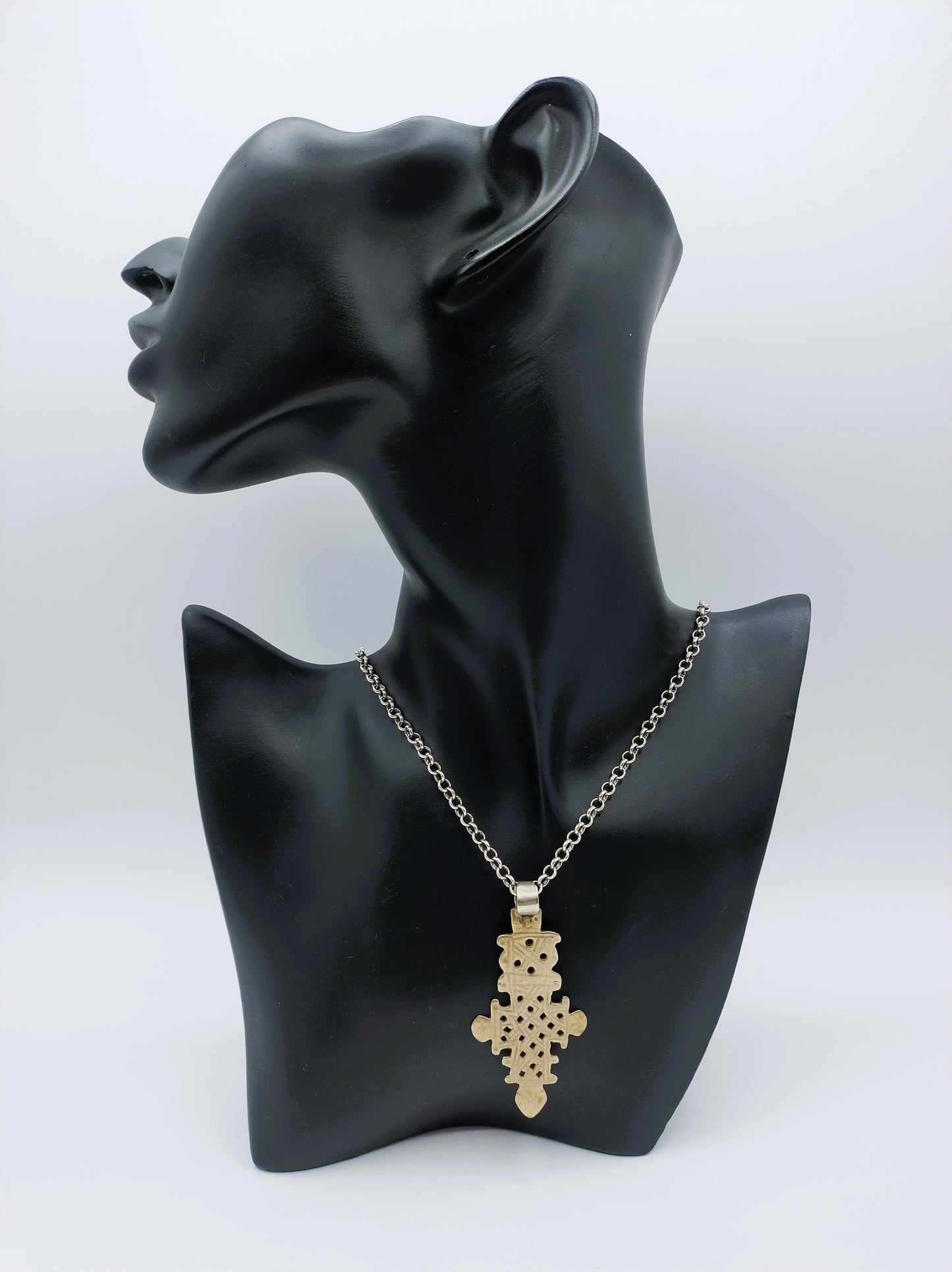 Silberne Jasseronkette mit äthiopischem Kreuz, 62 cm