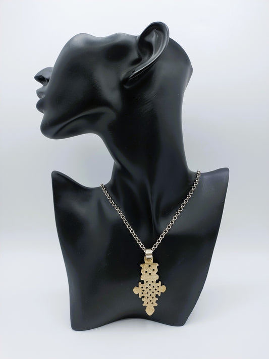 Silberne Jasseronkette mit äthiopischem Kreuz, 62 cm