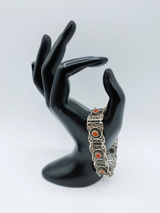 Silver bracelet with blood coral, 18 cm