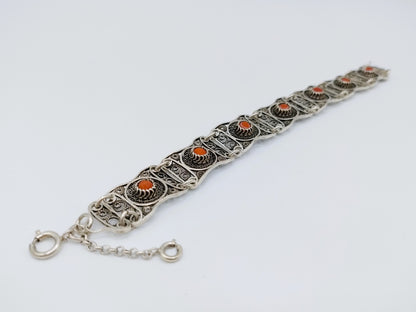 Silver bracelet with blood coral, 18 cm