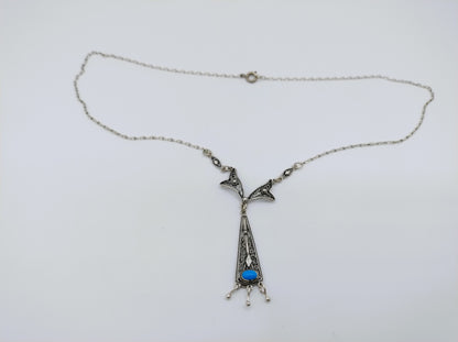 Silberkette mit Türkisanhänger, 43 cm