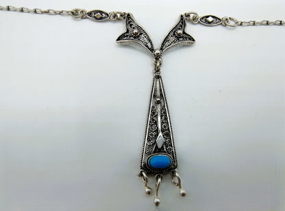 Silberkette mit Türkisanhänger, 43 cm